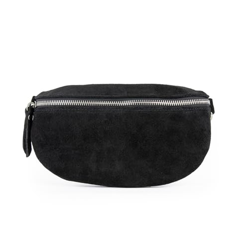 lePelou Bauchtasche aus Veloursleder, Wildleder Bauchtasche, Festival Tasche, Cross Body Tasche, Gürteltasche, Geschenk (Schwarz, S) von lePelou