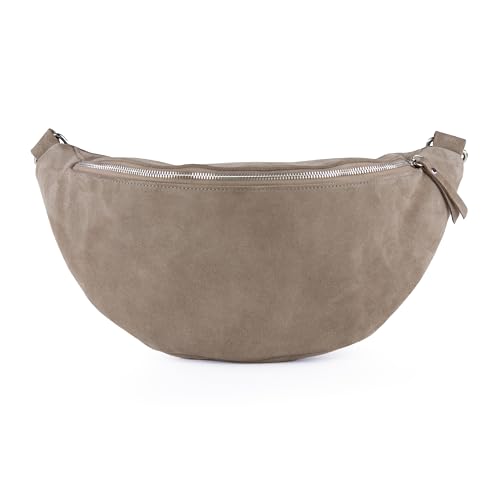 lePelou Bauchtasche aus Veloursleder in XL, große Wildleder Bauchtasche, Festival Tasche, Cross Body Tasche, Gürteltasche, Geschenk (Taupe) von lePelou