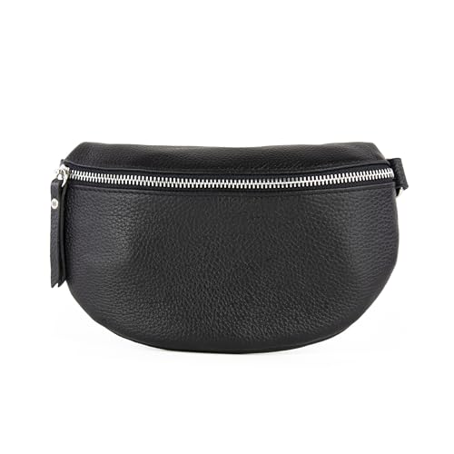 lePelou Leder Bauchtasche für Damen mit Wechselgurt, Festival Tasche, Frauen Bauchtasche mit breitem Schultergurt, Kleine Umhängetasche, Crossbody Tasche, Geschenk für Damen (Schwarz, S) von lePelou