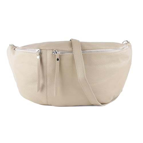 lePelou große Leder Bauchtasche für Damen mit Wechselgurt, Festival Tasche, Frauen Bauchtasche mit breitem Schultergurt, große Umhängetasche, XXL Crossbody Tasche, Geschenk für Damen (Beige) von lePelou