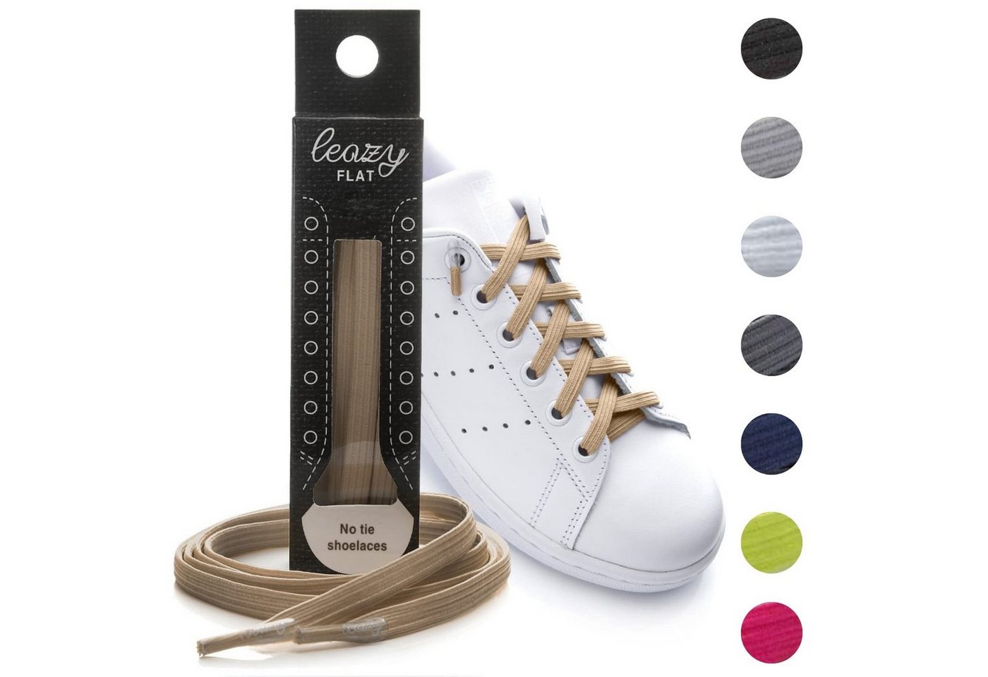 leazy Schnürsenkel ohne Binden Flache Elastische Schuhbänder zum Einhaken, Beige Gummischnürsenkel für Kinder und Erwachsene leazy Schnürsenkel ohne Binden Flache Elastische Schuhbänder zum Einhaken, Beige Gummischnürsenkel für Kinder und Erwachsene von leazy
