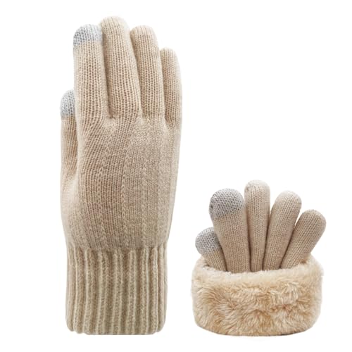 lifwimner Damen Winter Handschuhe Touchscreen Warme Fleece Strickhandschuhe Thermo Winterhandschuhe für Outdoor Sport Laufen Radfahren Freizeit (Beige) von lifwimner