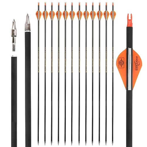 limaity 12pcs Bogenschießen Carbonpfeile 31.5 Zoll Jagd Ziel Praxis Pfeile Spine 350/400/500/600 mit Gummi Feder für Recurve Bogen Compound Bogen Longbow (Spine500, Orange) von limaity