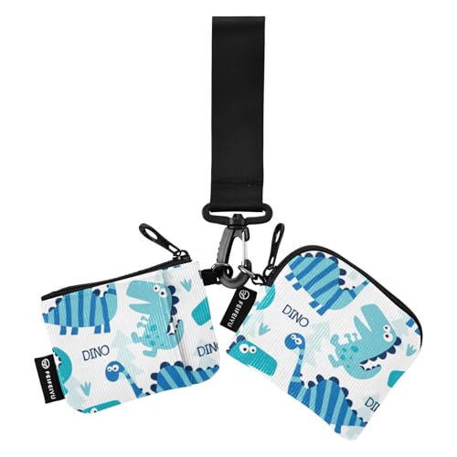 Blaue Dinosaurier-Münzgeldbörse für Damen, Kartenhalter, Mini-Mode-Karten-Geldhalter mit Handgelenkschlaufe für Damen und Mädchen, 2 Packungen, Blaue Dinosaurier, 1 size von linqin