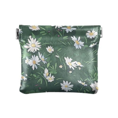 Flower Green Meadow Damen Leder Münzbörse Geldbörse Einzigartiger Verschluss Geldbörse Kartenhalter für Mädchen Damen Handtasche, Grüne Blumenwiese, 4.33"(L) x 3.74"(W) x 0.39"(H), Classic von linqin