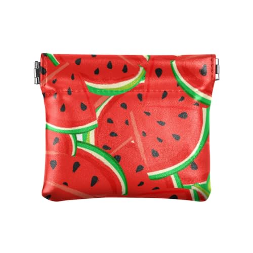 Kleine Geldbörse aus Leder mit Wassermelonen-Motiv, niedliche Tasche, Make-up-Tasche für Mädchen, Frauen, Damen, Wassermelone, 11 cm (L) x 9,5 cm (B) x 1 cm (H), klassisch, wassermelone, 4.33"(L) x von linqin