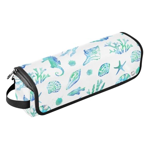 Tropische grüne Fischmuscheln, 2-in-1-Haar-Werkzeug-Organizer und hitzebeständige Matte, wasserdicht, flacher Lockenstab, Reise-Organizer für Lockenstab, Glätteisen, flache Haartrockner, Reisetasche von linqin