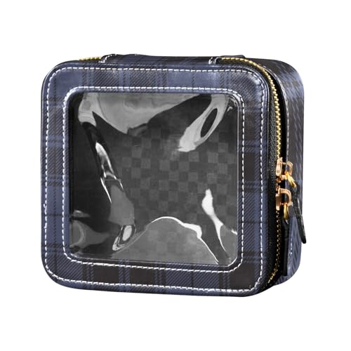 linqin Reise-Make-up-Tasche mit blauem Schottenkaro, transparent, Reisetaschen für Toilettenartikel, Leder-Organizer-Taschen für Reisen, Blaues Schottenkaro, 1 size von linqin