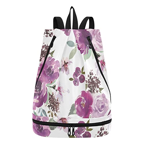 linqin Turnbeutel Lila Blumen Wasserdicht Tanztasche Strand Rucksack für Damen Herren linqin Turnbeutel Lila Blumen Wasserdicht Tanztasche Strand Rucksack für Damen Herren von linqin