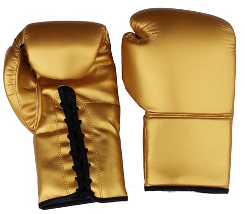 Boxhandschuhe aus Kunstleder Farbe: Gold 10 oz mit Schnur von lisaro