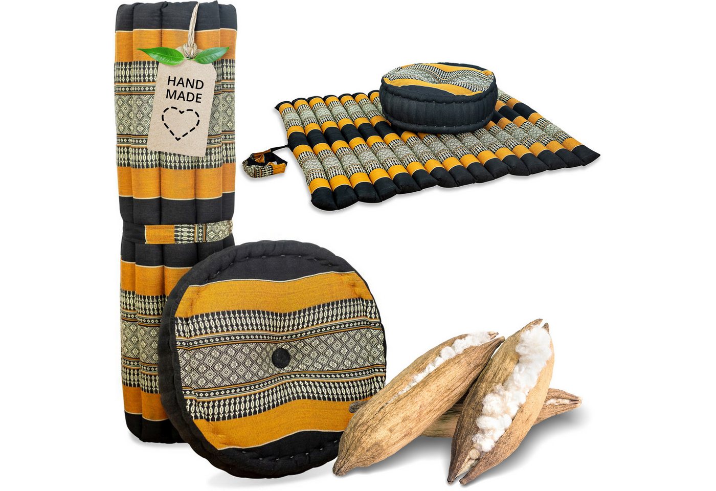 livasia Meditationskissen Meditationskissen Set XL, handgefertigt, Ø 38x14cm / Matte 75x75x4,5cm, Kapok livasia Meditationskissen Meditationskissen Set XL, handgefertigt, Ø 38x14cm / Matte 75x75x4,5cm, Kapok von livasia