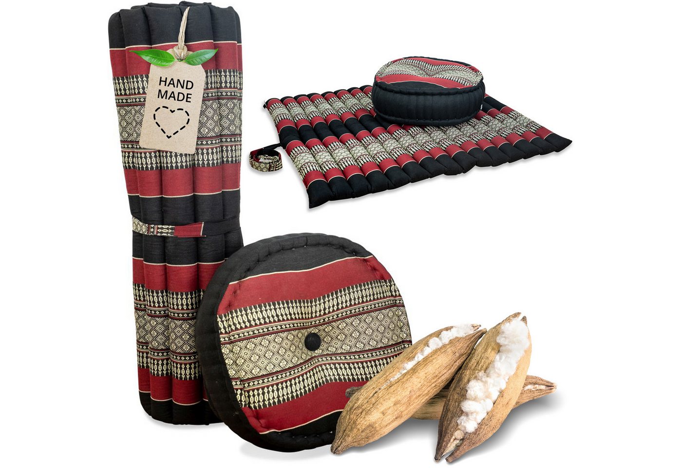 livasia Meditationskissen Meditationskissen Set XL, handgefertigt, Ø 38x14cm / Matte 75x75x4,5cm, Kapok livasia Meditationskissen Meditationskissen Set XL, handgefertigt, Ø 38x14cm / Matte 75x75x4,5cm, Kapok von livasia