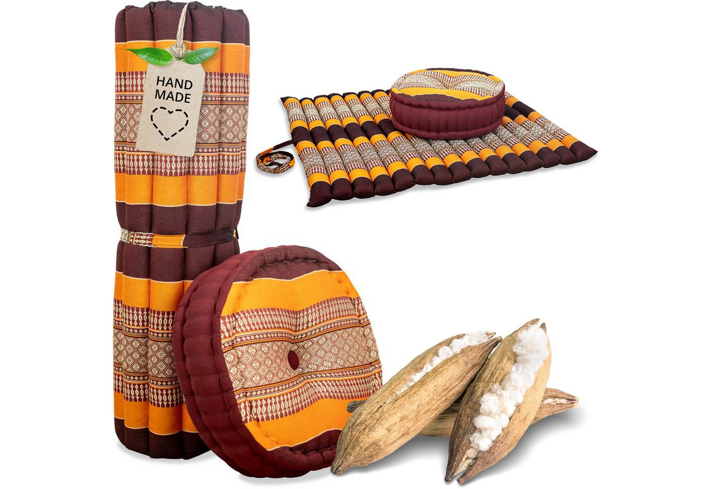 livasia Meditationskissen Meditationskissen Set XL, handgefertigt, Ø 38x14cm / Matte 75x75x4,5cm, Kapok livasia Meditationskissen Meditationskissen Set XL, handgefertigt, Ø 38x14cm / Matte 75x75x4,5cm, Kapok von livasia