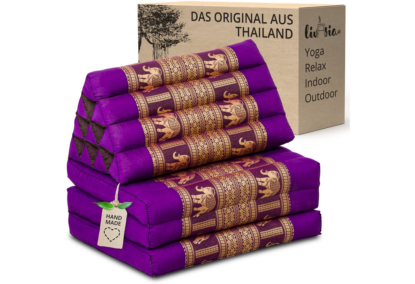 livasia Sitzsack Thaikissen 3 Auflagen (Deluxe) vegan und handgefertigt, 175x55x8cm, Kapok von livasia