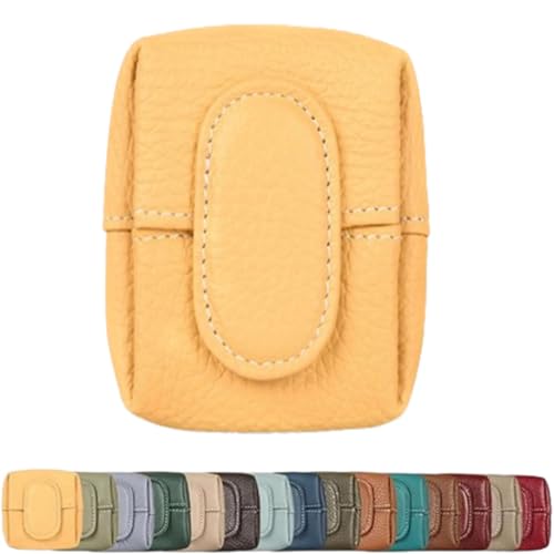 ljhjdkxf Mini-Geldbörse in Volltonfarbe, Leder-Geldbörse in Volltonfarbe für Damen, tragbare Mini-Schmuckschatulle aus echtem Leder (Yellow,One Size) von ljhjdkxf