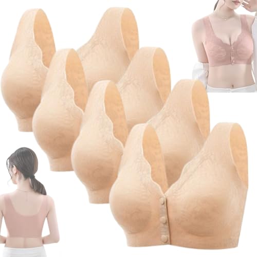 ljhjdkxf Airylace-BH für Senioren, Airylace – Spitzen-BH mit Volldeckung und Frontverschluss, Push-Up-BH in Übergröße, der Nicht durchhängt (4 PCS-Skin Color,XXL) von ljhjdkxf