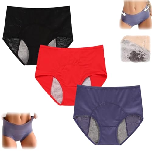 ljhjdkxf Auslaufsichere Damenunterwäsche aus Baumwolle für Frauen, hoch taillierte, auslaufsichere Menstruationsunterwäsche für über 60-Jährige (3 Pcs-A,8XL) von ljhjdkxf