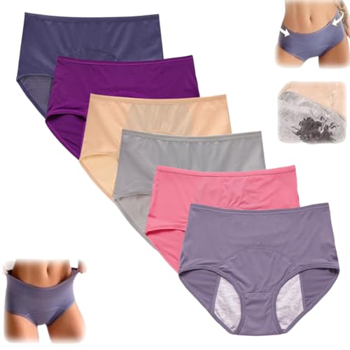 ljhjdkxf Auslaufsichere Damenunterwäsche aus Baumwolle für Frauen, hoch taillierte, auslaufsichere Menstruationsunterwäsche für über 60-Jährige (6 Pcs-Q,3XL) von ljhjdkxf