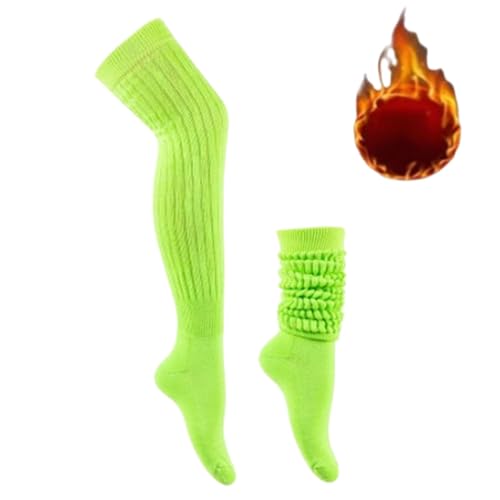 ljhjdkxf Dicke, gestrickte Overknee-Stiefelstrümpfe für Damen, lässige, Lange, warme Overknee-Söckchen für den Winter (Fluorescent Green,One Size) von ljhjdkxf