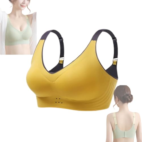 ljhjdkxf Leistungsstarker Nahtloser Push-Up-BH, bügelloser Push-Up-BH mit Lifting-Effekt und Anti-Sagging-Effekt, Nahtloser BH in großer Größe mit schönem Rücken (1 PCS-Yellow,6XL) von ljhjdkxf