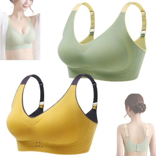 ljhjdkxf Leistungsstarker Nahtloser Push-Up-BH, bügelloser Push-Up-BH mit Lifting-Effekt und Anti-Sagging-Effekt, Nahtloser BH in großer Größe mit schönem Rücken (2 PCS-Green/Yellow,3XL) von ljhjdkxf