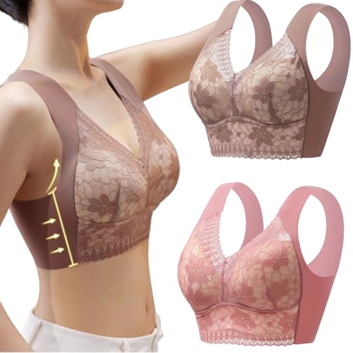 ljhjdkxf Orthopädischer Anti-Sagging-BH, haltungskorrigierender, atmungsaktiver Push-up-BH für ältere Frauen, haltungskorrigierender BH (2 Pcs-Light Brown/Pink,L) von ljhjdkxf