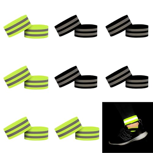 Lohill 8 Stück Sicherheits Reflektor Anhänger mit Ketten, Reflektierende Bänder für Outdoor Joggen, Reflektierende Bänder, Streifen Hosenklammer, Elastisch Reflektorband, mit Starken Reflektorstreifen von lohill