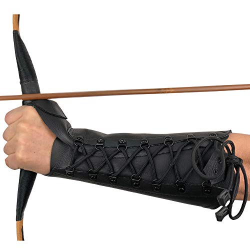 longbowmaker 12.2 Zoll Schwarzer Bogenschießen Armschutz Armschoner aus Leder Bogensport Zubehör von longbowmaker