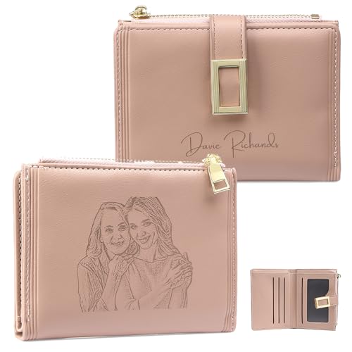 lorajewel Personalisierte Frauen Geldbörsen mit Foto Name Gravur Damen Brieftasche mit Karteninhaber Bargeld Münze PU Leder Geldbörsen Geschenk für Frauen Mädchen (Rosa) von lorajewel