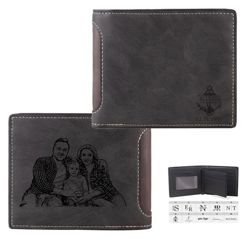 lorajewel Personalisierte Herren Geldbörsen mit Namen Portemonnaie Brieftasche mit Foto Gravur Geschenke für Männer Valentinstag Vatertag Geburtstag Weihnachten (C) von lorajewel