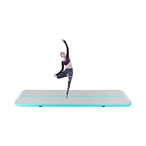 Air Matte Track 4m Gymnastikmatte Aufblasbar mit Elektrischer Luftpumpe, Turnmatte Trainingsmatte 10cm Hoch Turnen Matten Tumbling Matte Rutschfest Sportmatte Fitnessmatt für Yoga (Mintgrün) von lousriyy