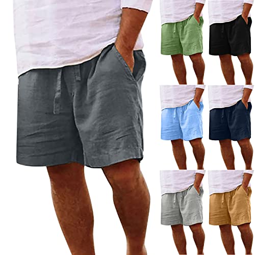 Leinenhose Herren Kurz Sommerhose Baumwolle Leinen Shorts Loose Fit Freizeithose Kurze Sporthose Dünn Caprihose Bermuda Shorts Für Männer Strandhosen-Leinenshorts von luoluoluo