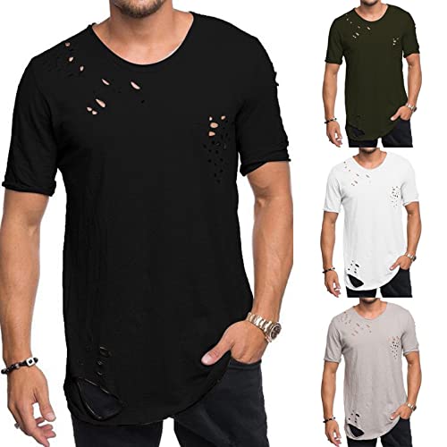 T Shirt Herren Rundhals Zerrissenes T-Shirt Männer Kurzarm Basic T-Shirts Einfarbig T Shirts Slim Fit Persönlichkeit Tee Lässig Sommer Oberteile für Outdoor Sport Gym T Shirt Herren Rundhals Zerrissenes T-Shirt Männer Kurzarm Basic T-Shirts Einfarbig T Shirts Slim Fit Persönlichkeit Tee Lässig Sommer Oberteile für Outdoor Sport Gym von luoluoluo