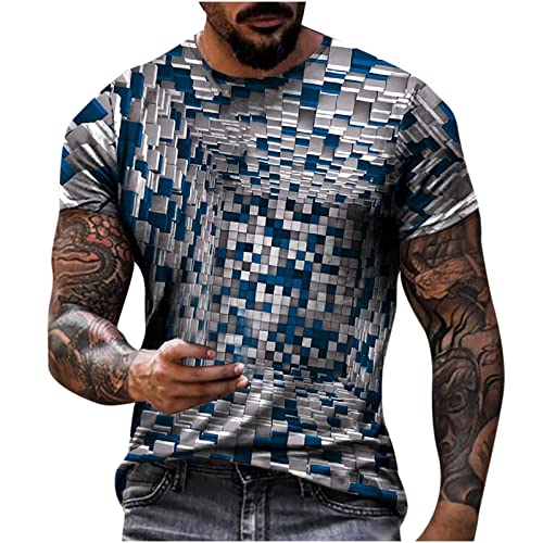 Tshirt Herren Rundhals Kurzarm Tops Vintage 3D Druck Hemd Basic Tops Tunic Regular Fit Geometrie Geschenk Für Männer Lockere Bequeme Hemden Tops von luoluoluo