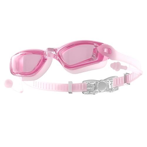 luxurious Rosa Schwimmbrille mit Integrierten Ohrstöpseln, wasserdichte und Beschlagfreie Schwimmbrille für Männer und Frauen (Flachlicht) von luxurious