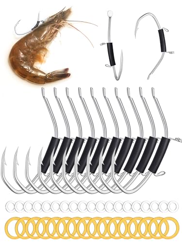 Live Shrimp Angelhaken - Premium Carbon Stahl Stachelhaken mit Löchern für Süß- & Salzwasserangeln, erhältlich in 10/15/20 Packungen (LY, 2/0) von luyawang