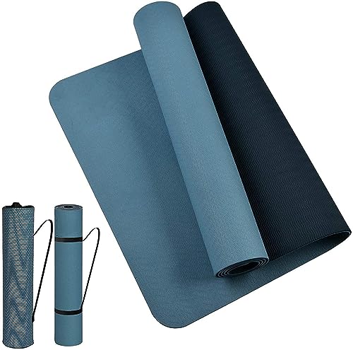 m Mu, Tpe Yogamatte, Weiche Dünne Doppelseitige Rutschfeste Trainingsmatte Mit Hoher Dichte, Wasserdicht, Größe 183X61X0,9Cm, Mit Tasche Und Tragegurt, Für Pilates, Sport, Workout, Fitness, Meditation von m MU