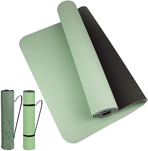 m Mu, Tpe Yogamatte, Weiche Dünne Doppelseitige Rutschfeste Trainingsmatte Mit Hoher Dichte, Wasserdicht, Größe 183X61X0,7Cm, Mit Tasche Und Tragegurt, Für Pilates, Sport, Workout, Fitness, Meditation von m MU