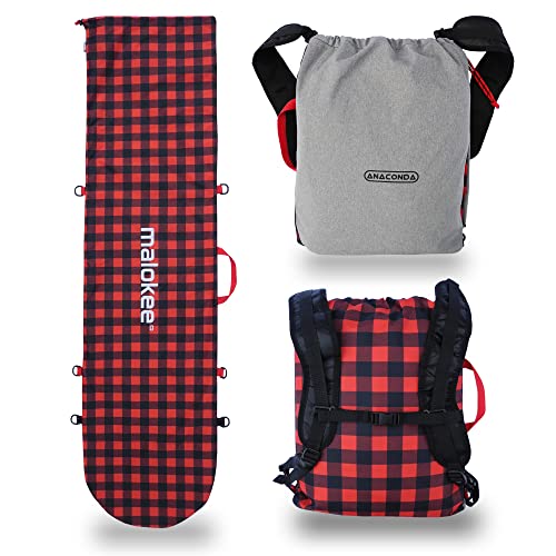 malokee Snowboardtasche 165cm x 42cm - wasserdichte Sporttasche Für Snowboard - 2in1 Snowboardsack und Schuhrucksack - 3 Optionen zum Tragen Snowboard Hülle (Red) von malokee
