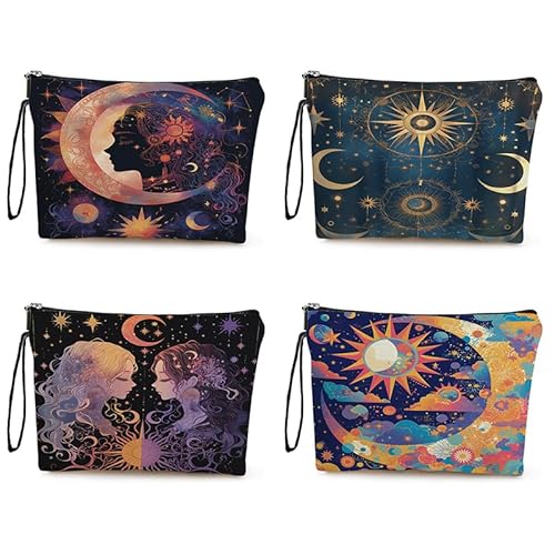 Kosmetiktasche Sonne Mond Schminktasche Tragbare Reise Kosmetiktasche Set,Klein Niedliche Vielseitige Geldbörse Klein, Kosmetiktasche Damen,Reißverschlusstasche Kosmetik Tasche von malxlaw