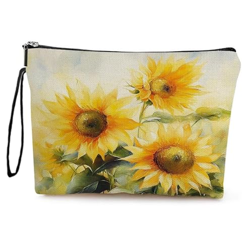 Kosmetiktasche Sonnenblume Schminktasche Tragbare Reise Kosmetiktasche Set,Klein Niedliche Vielseitige Geldbörse Klein, Kosmetiktasche Damen,Reißverschlusstasche Kosmetik Tasche von malxlaw