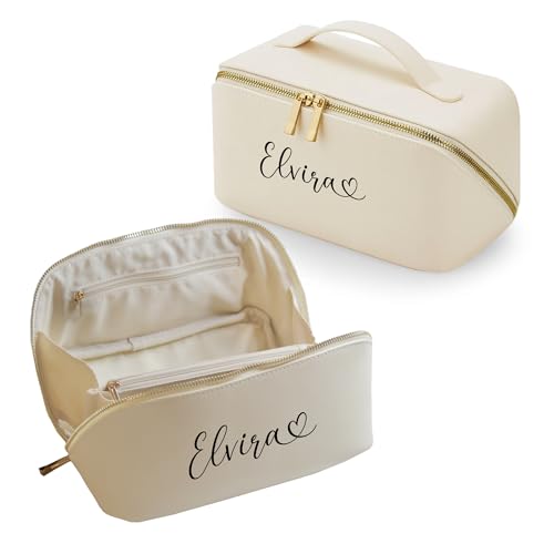 Geburtstagsgeschenk für Frauen | Kosmetiktasche personalisiert | Kosmetiktasche mit Namen | Geschenk für Frauen | personalisierte Kulturtasche Damen (Creme, Gross-Open-Flat) von mamir home