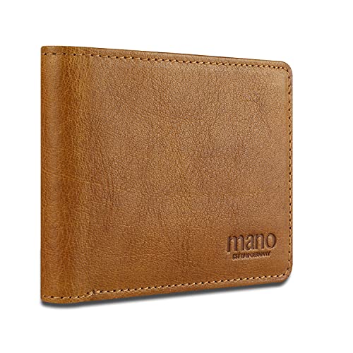 mano Don Pietro Geldbörse ohne Münzfach Leder - Portemonnaie Herren Damen Querformat Cognac - Geldbeutel Portmonee Wallet Brieftasche Portmonaise von mano