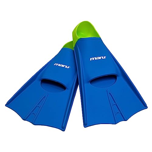Maru Trainingsflossen, Silikon-Schwimmflossen für stärkere, schnellere Tritte mit größerem Antrieb, verwendet für Training, Unisex-Schwimmflossen für Erwachsene und Kinder (Blau/Limette, Größe 1/2,5, von maru