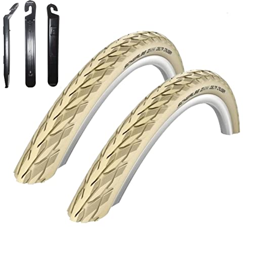 2 x Schwalbe Delta Cruiser Plus Fahrradreifen Decke in Creme mit Reflex 37-590 (26 x 1 3/8) inkl. Reifenheber von maxxi4you