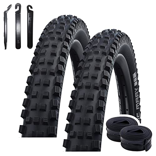 2 x Schwalbe Magic Mary BikePark Addix Fahrrad Reifen E-50 Schwarz 62-584 (27.5 x 2.40) + 2 Schwalbe Schläuche SV19 inkl. 3 Reifenheber von maxxi4you