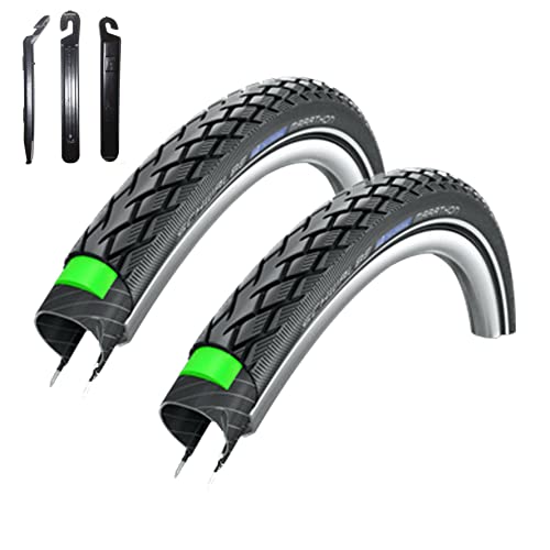 2 x Schwalbe Marathon Green Guard Schwarz mit Reflex 47-559 (26 x 1.75) inkl. 3 Reifenheber von maxxi4you