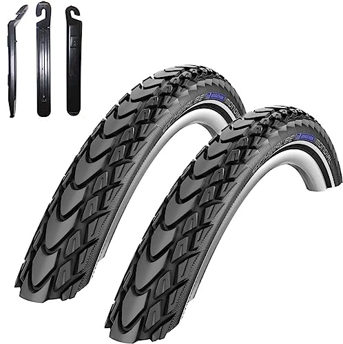 2 x Schwalbe Marathon Mondial Fahrradreifen RaceGuard Pannenschutz mit Reflexstreifen 50-559 (26 x 2,00") inkl. Reifenheber von maxxi4you