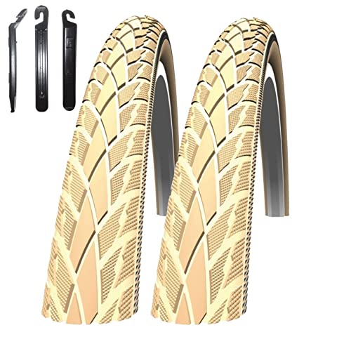 2 x Schwalbe Road Cruiser 26" Fahrradreifen Fahrradmantel Reflex Creme 47-559 (26 x 1.75) inkl. 3 Reifenheber von maxxi4you