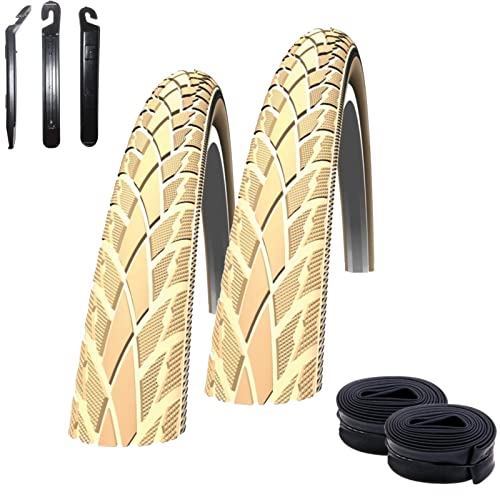 2 x Schwalbe Road Cruiser Creme Reflex Fahrradreifen Decke 42-622 (28 x 1.60) + 2 Schwalbe SV17 Schläuche inkl. 3 Reifenheber von maxxi4you